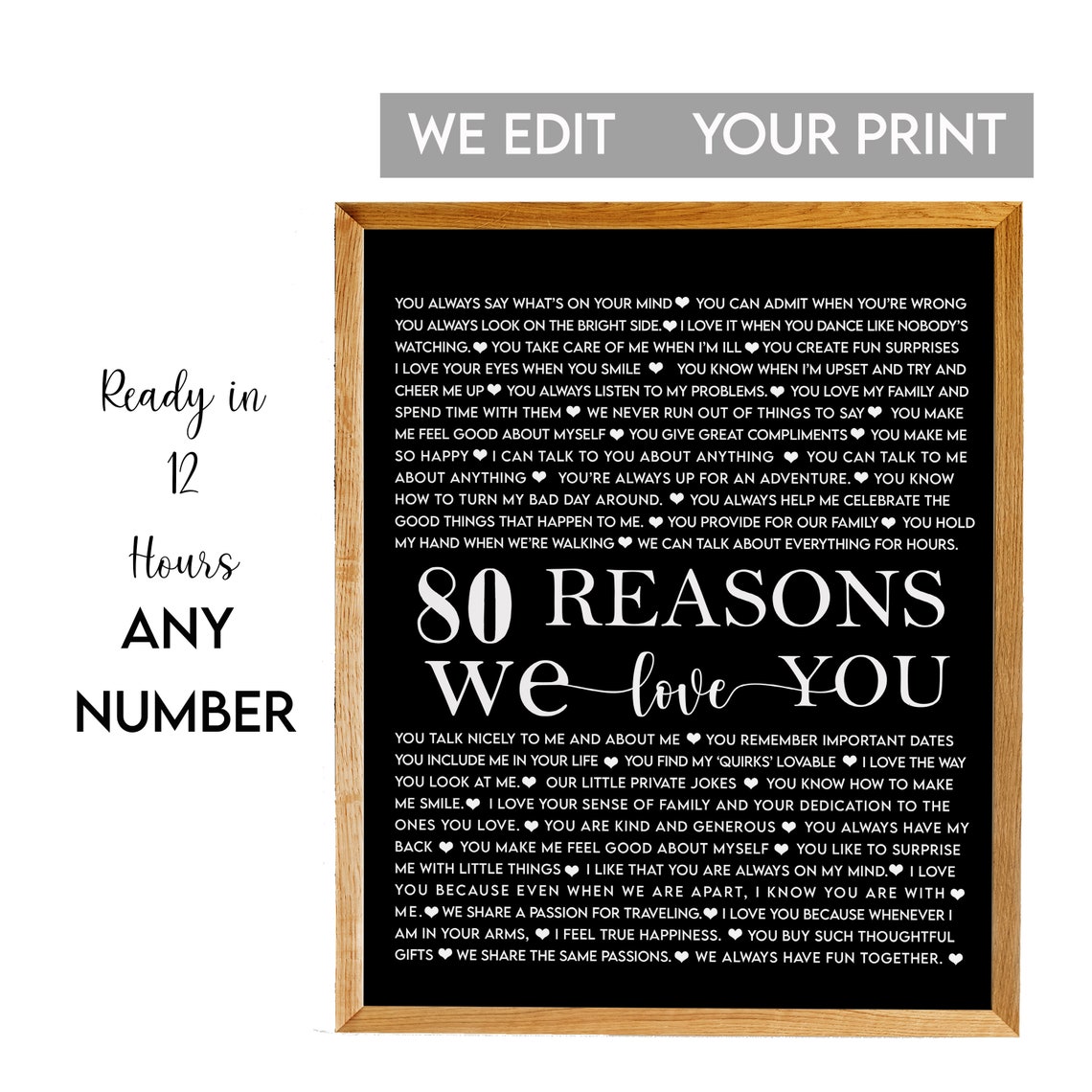 80 Reasons Why We Love You Elegant Black Script 80th Birthday Poster