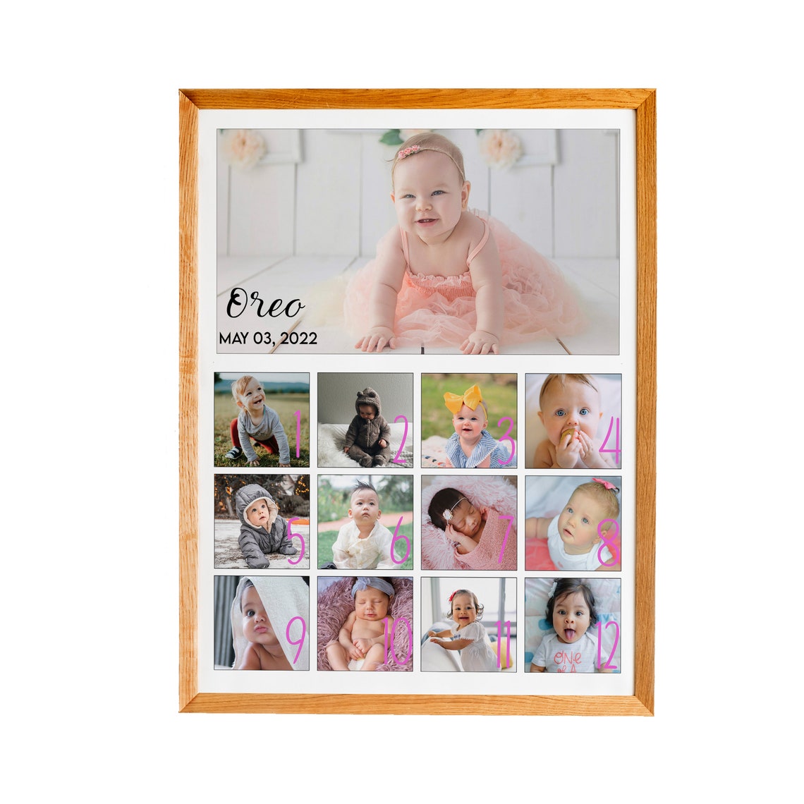 12 Month Photo Collage 1st Birthday Poster New Born Photo Collage Gift For New Parents Baby Girl Baby Boy