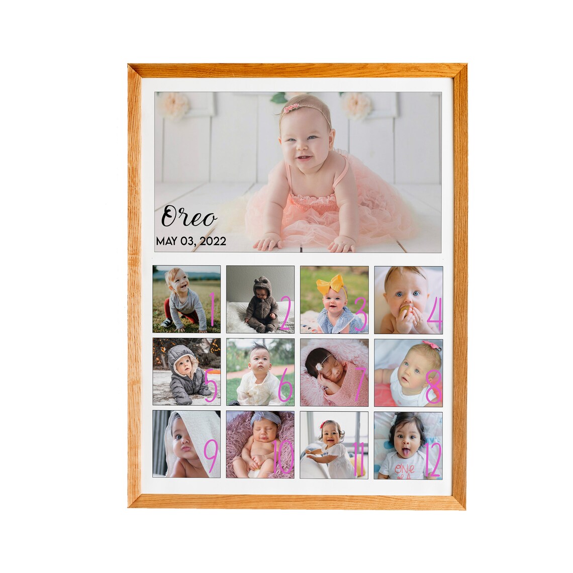 Personalized Baby 12 Month Photo Collage Monthly Milestone Gift Poster