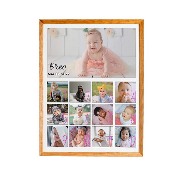 Personalized Baby 12 Month Photo Collage Monthly Milestone Gift Poster