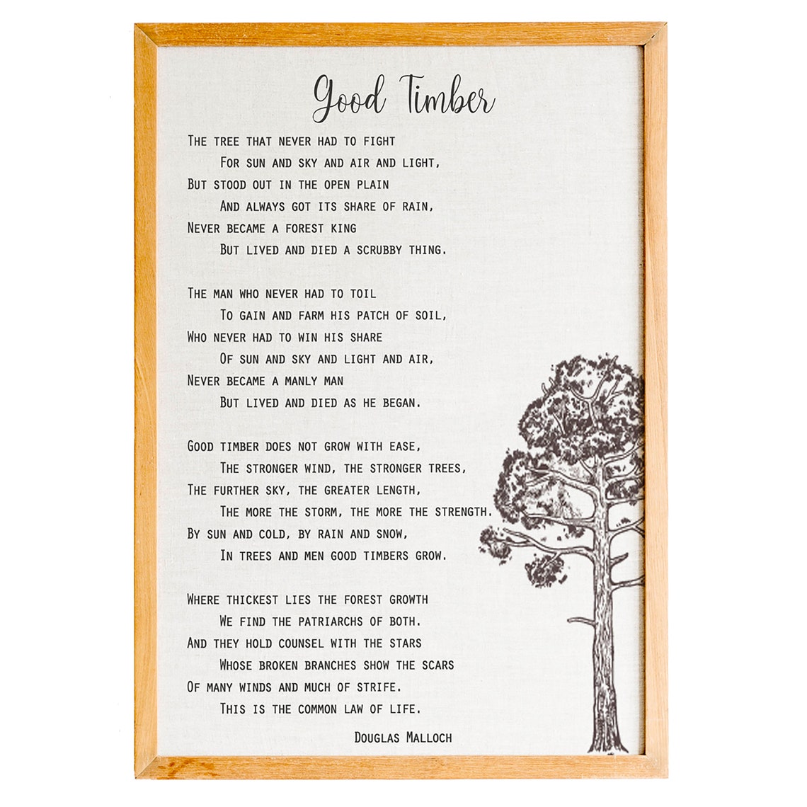 Douglas Malloch Good Timber Strength Poem Tree Sketch Poster
