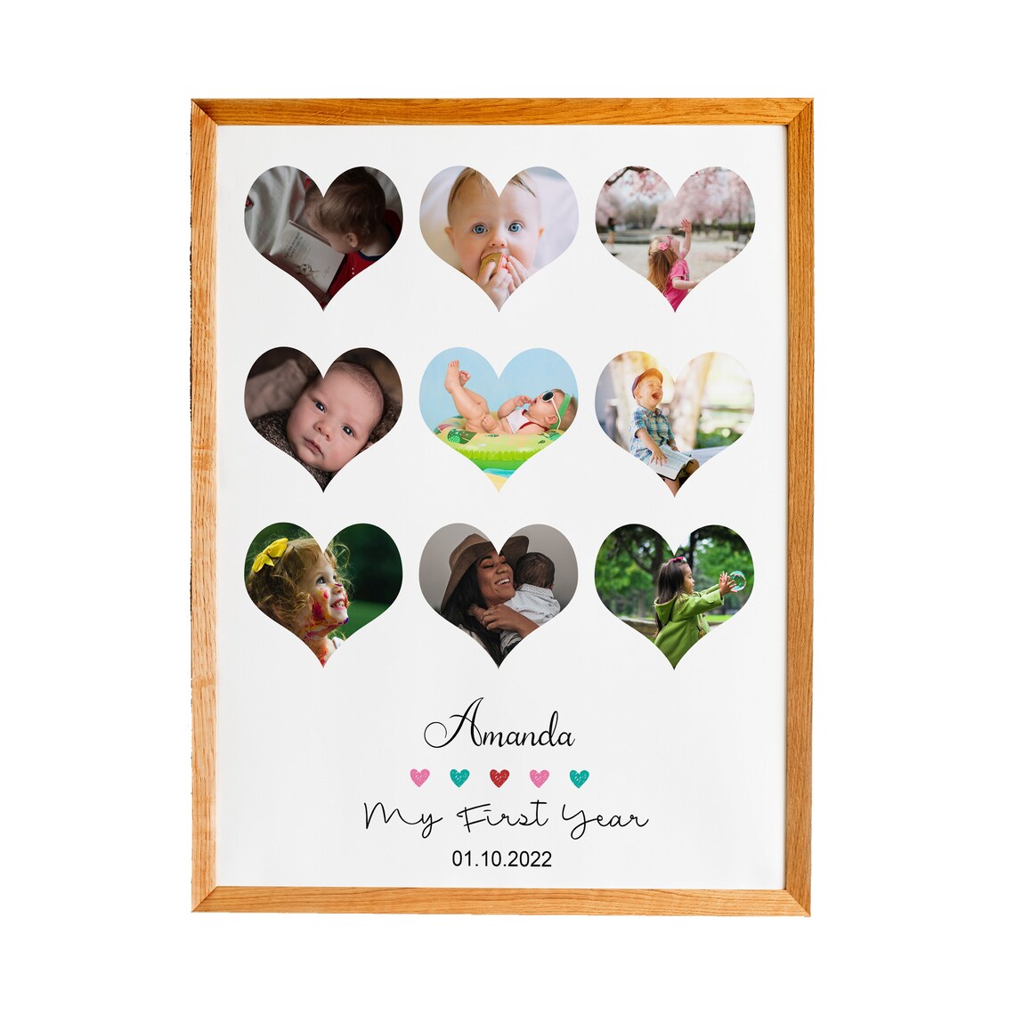 Personalized Baby My First Year Heart Photo Collage Birthday Gift Poster