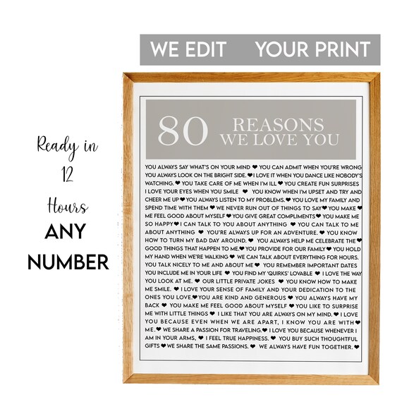 80 Reasons Why We Love You Modern Gray 80th Birthday Gift Poster