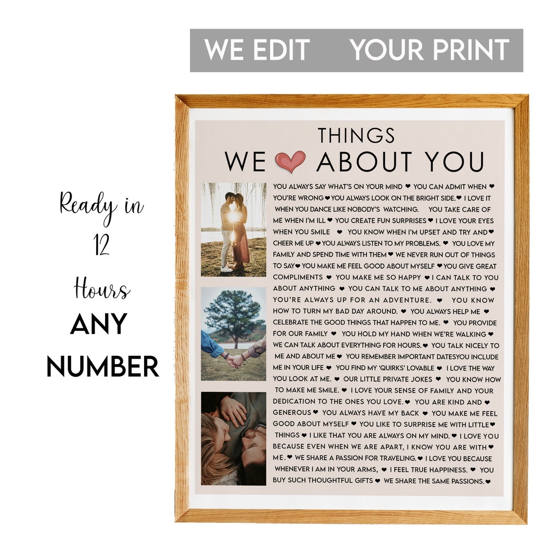 Things We Love About You Custom Photo Collage Romantic Keepsake Poster