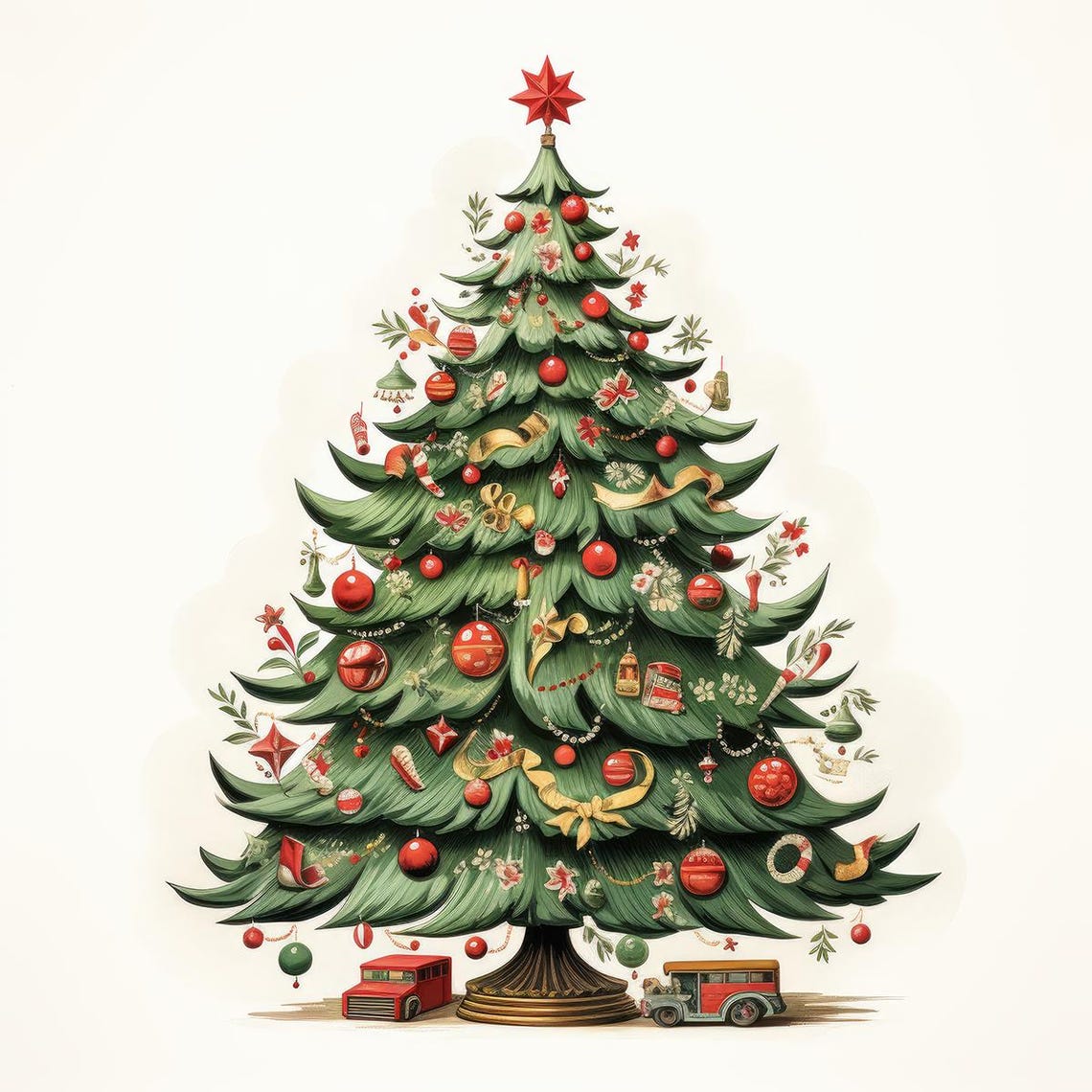 Classic Christmas Tree With Vintage Ornaments Illustration Poster