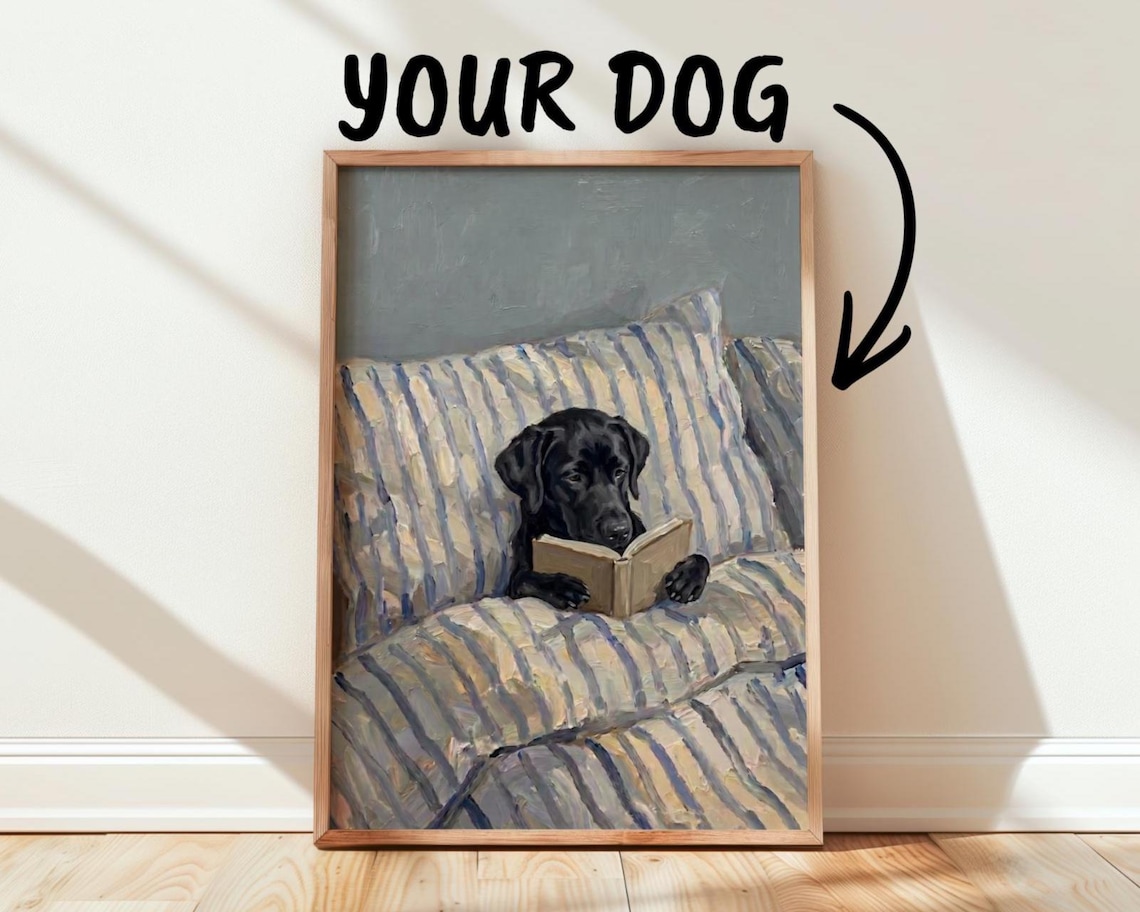 Custom Dog Reading In Bed Painting Personalized Pet Portrait From Photo