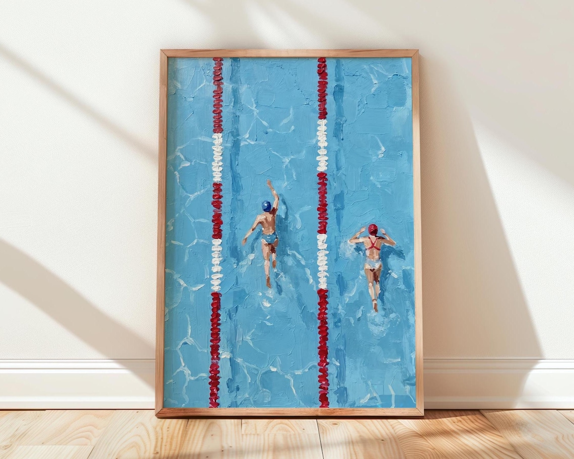 Swimming Pool Art Print, Swimmer Painting