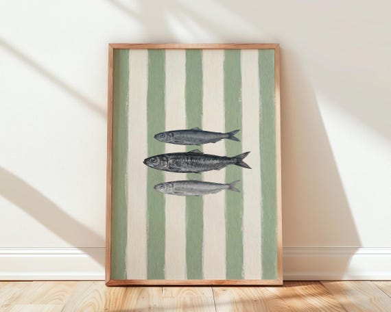 Sardine Print Fish Wall Art Coastal Kitchen Decor