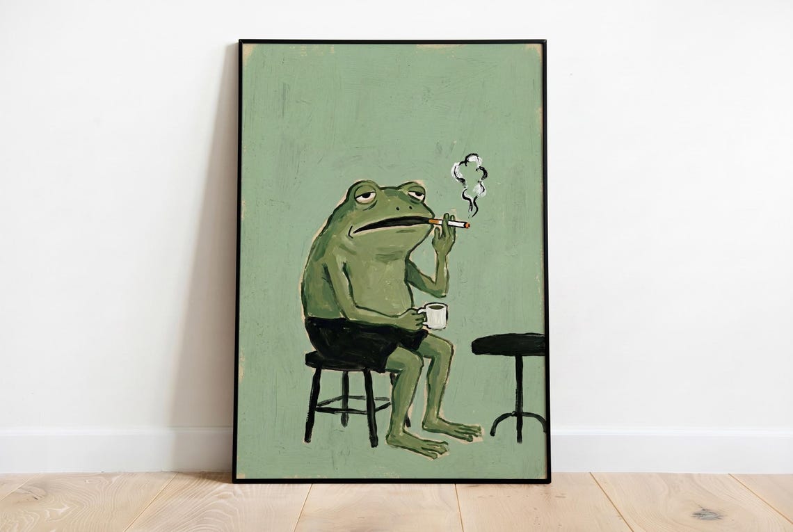 Grumpy Smoking Frog Coffee Poster