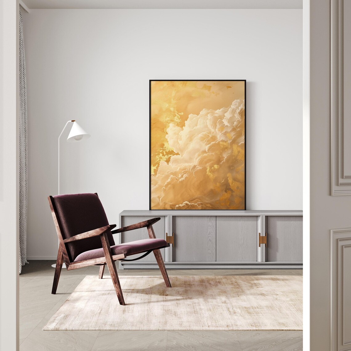 Gold Clouds Painting Abstract Art Print Sky Wall Art Large Cloudy Sky Home Decor - Image 2