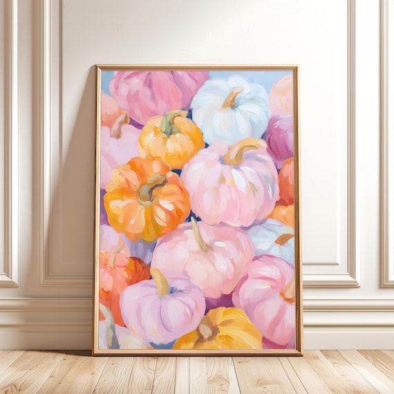 Pastel Pumpkin Wall Art Colorful Halloween Fall Decor Pink Autumn Print