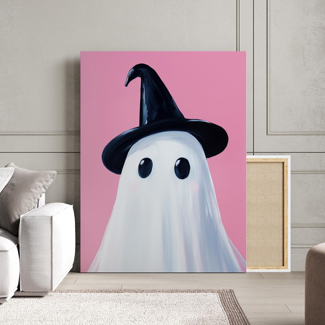Ghost With Witch Hat Painting, Cute Halloween Decor - Image 3