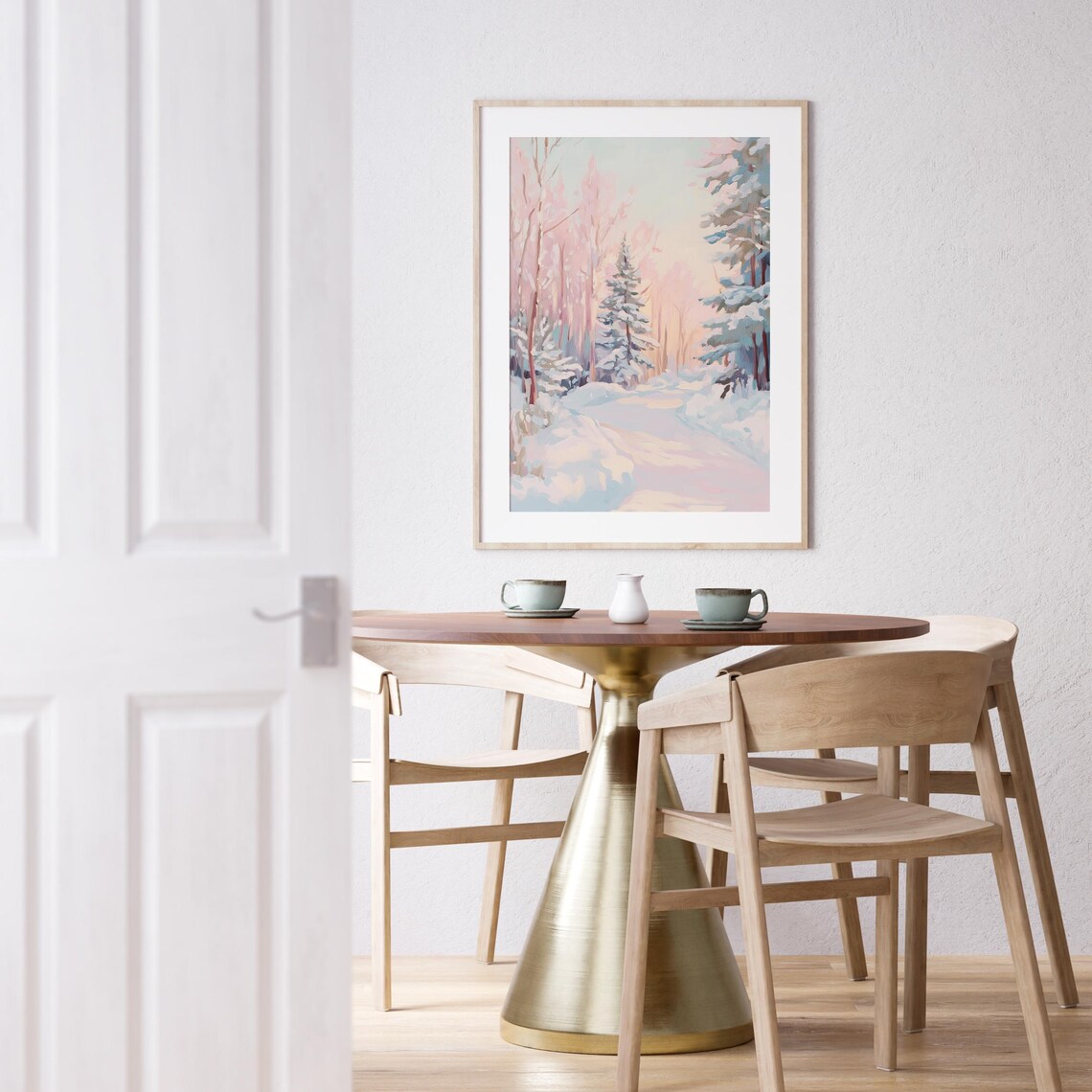 Pastel Winter Forest Painting, Pink Christmas Tree - Image 4