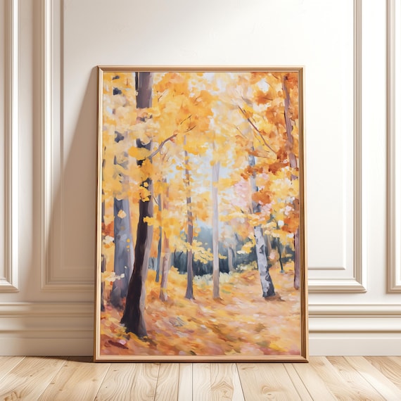 Autumn Forest Landscape Print Golden Fall Leaves Wall Art Nature