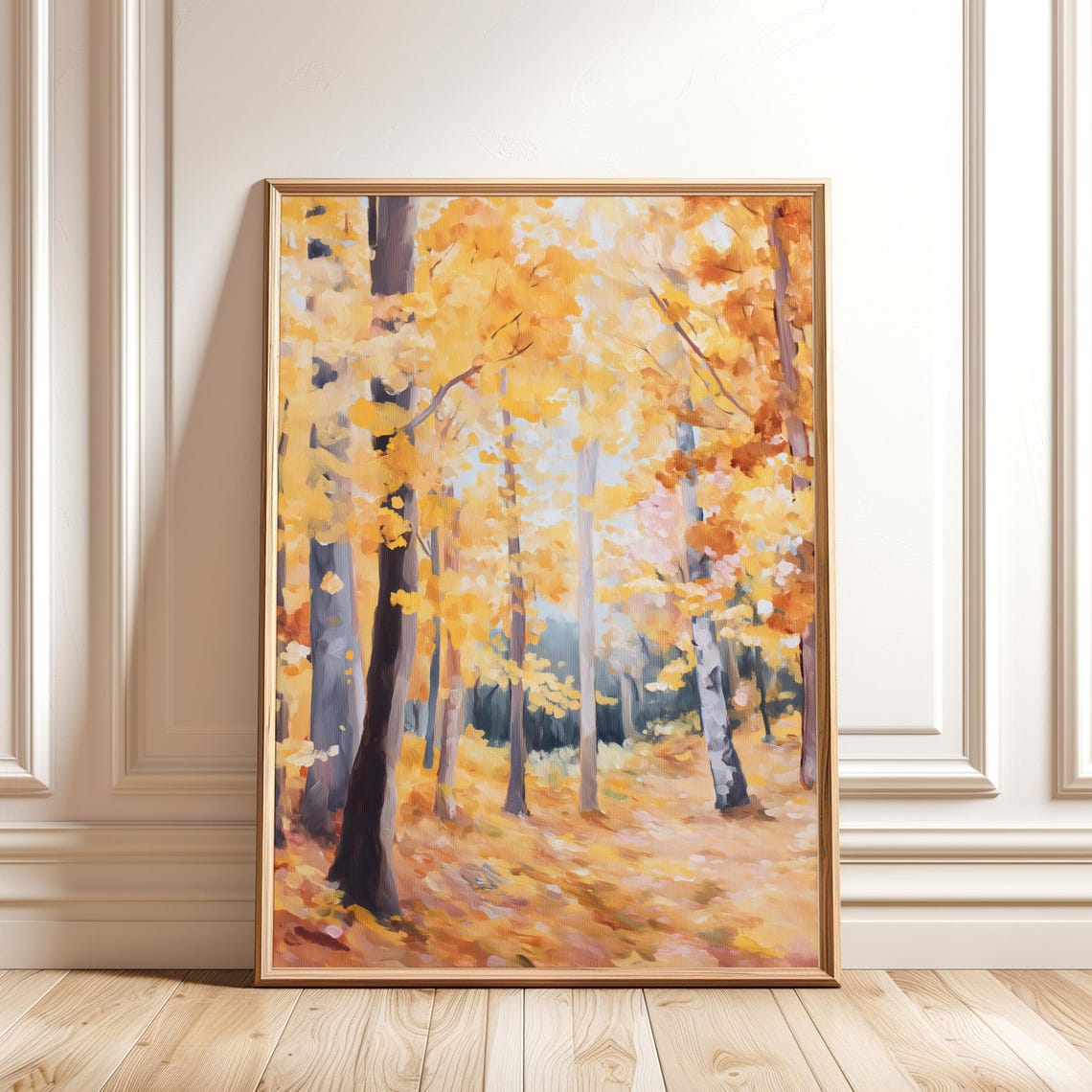 Golden Autumn Birch Forest Yellow Leaves Fall Trees Art Poster