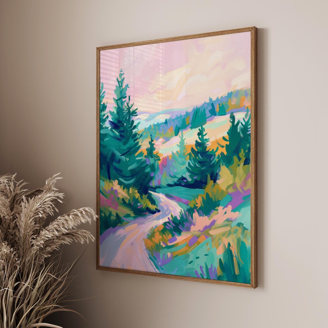 Colorful Abstract Landscape, Pastel Forest Art Print - Image 2