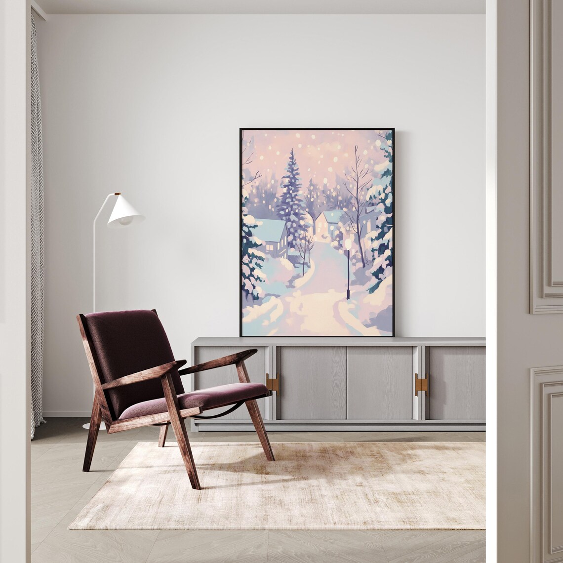 Winter Pastel Village Painting, Christmas Landscape - Image 3