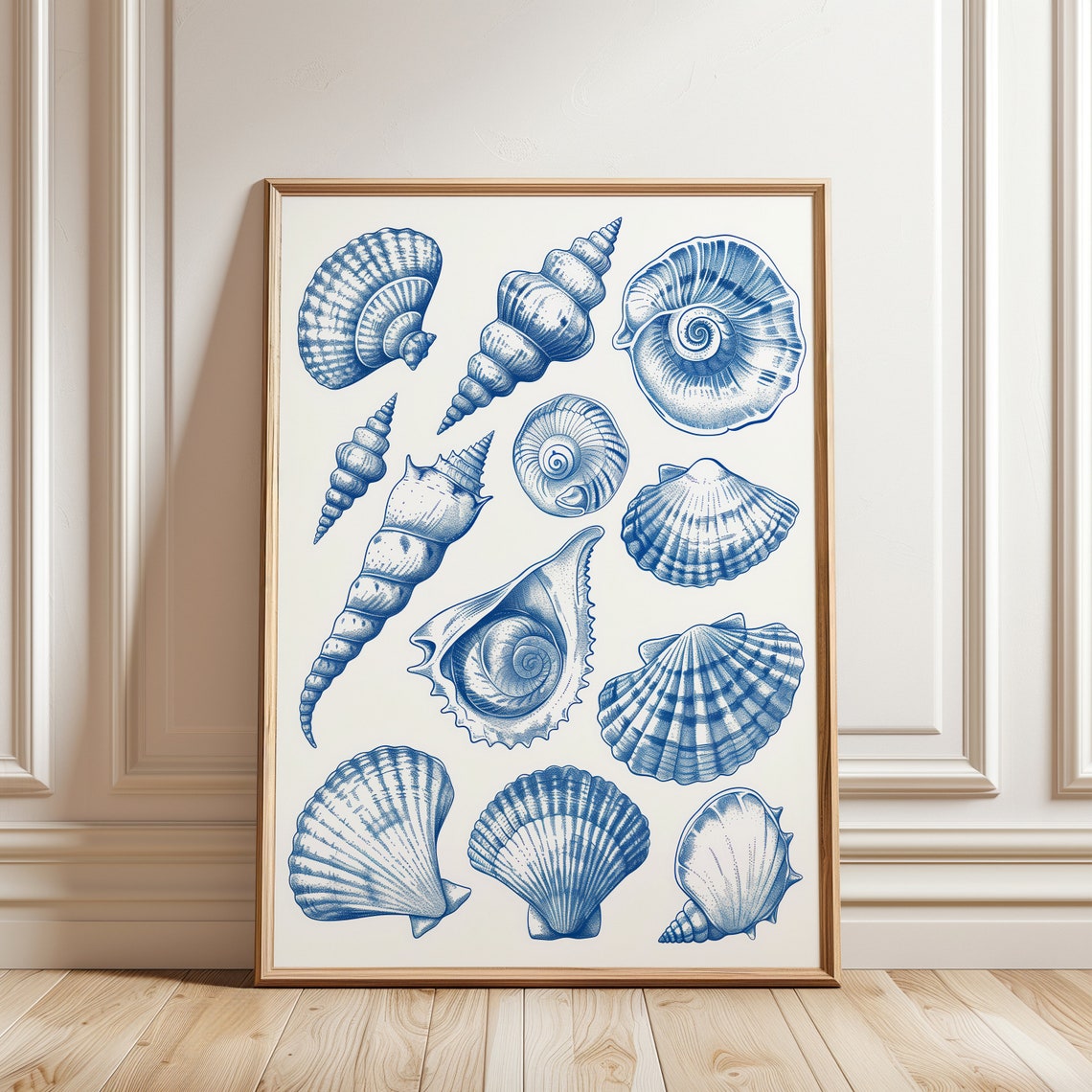 Blue Seashell Collection Illustration Coastal Nautical Chart Poster