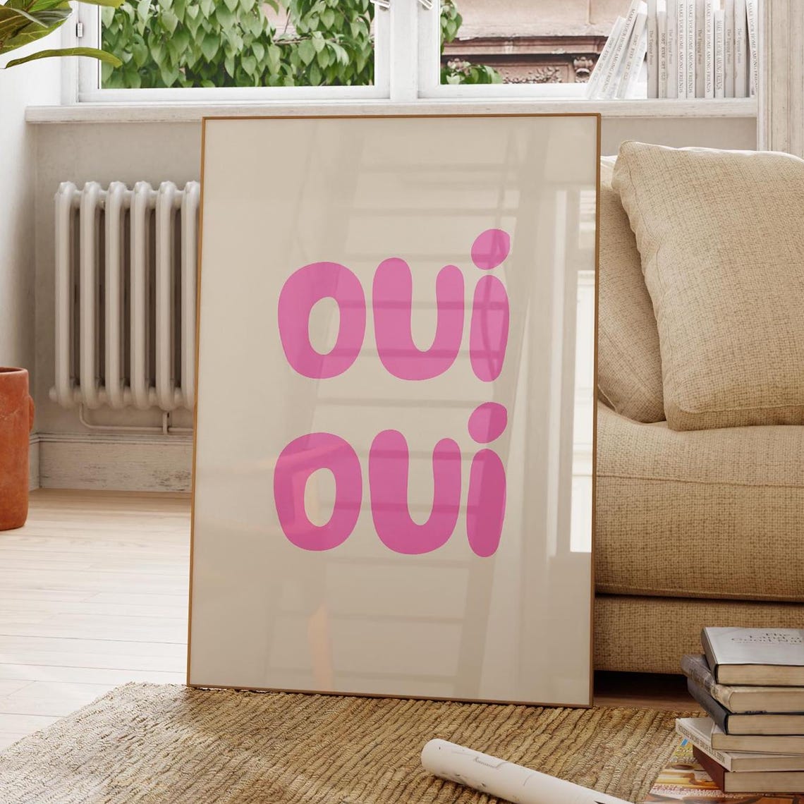 Oui Oui Pink French Trendy Typography Playful Decorative Wall Poster