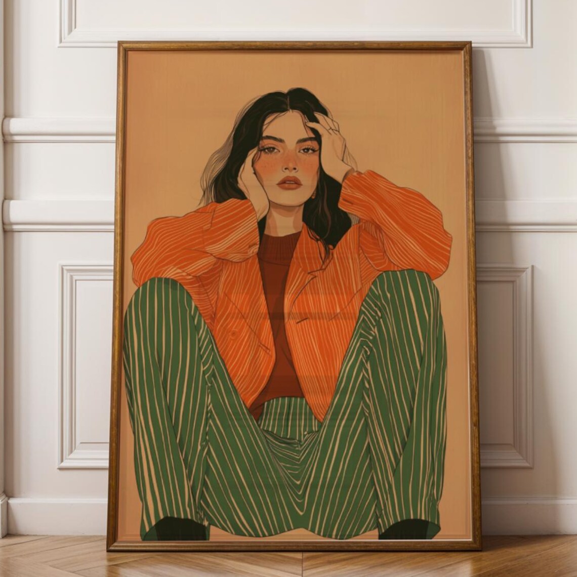 Abstract Emerald Green Woman Portrait, Bold Fashion Art Print