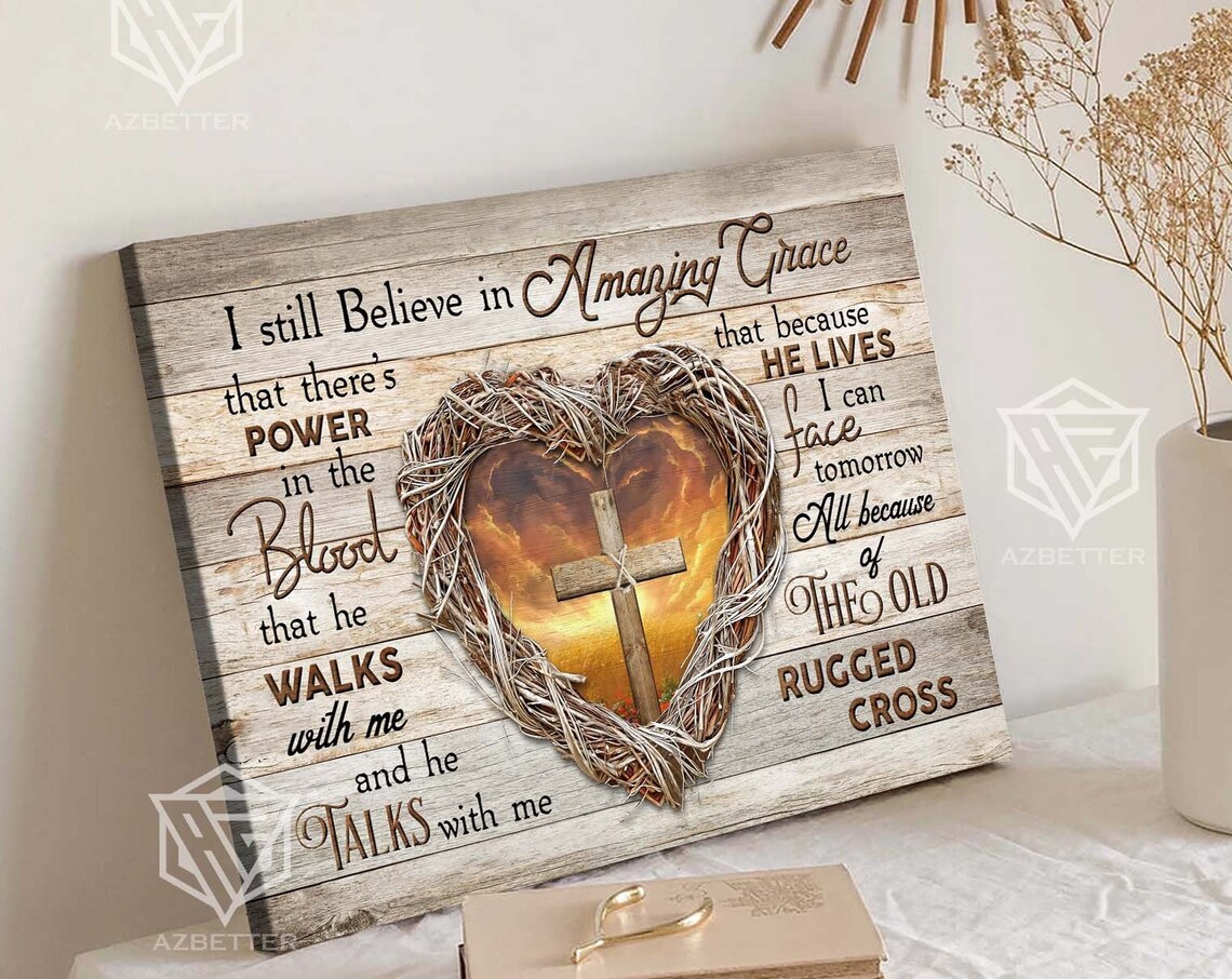 Heart Wreath Cross Sunset Amazing Grace Hymn Lyrics Art Poster - Image 5