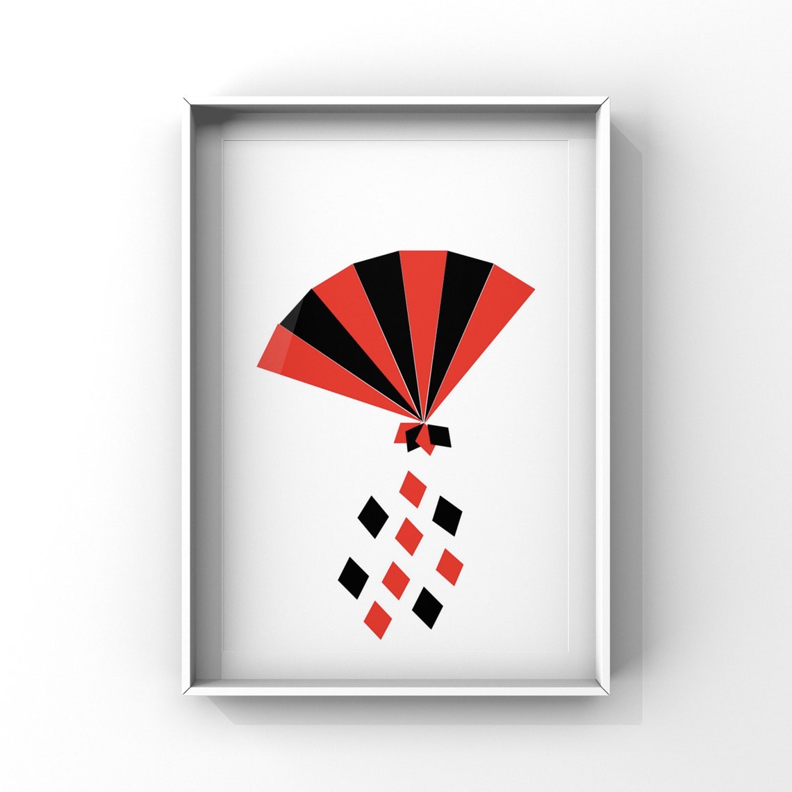 Art Deco Red Black Geometric Fan Abstract Bold Modern Art Print