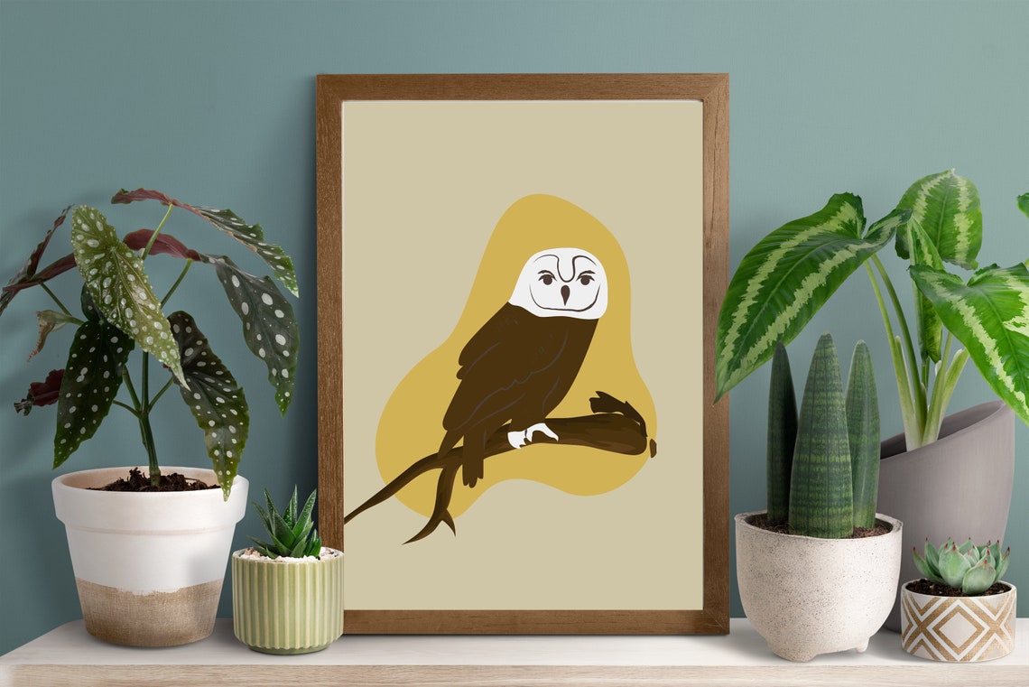 Boho Owl Bird Prints, Neutral Wall Art