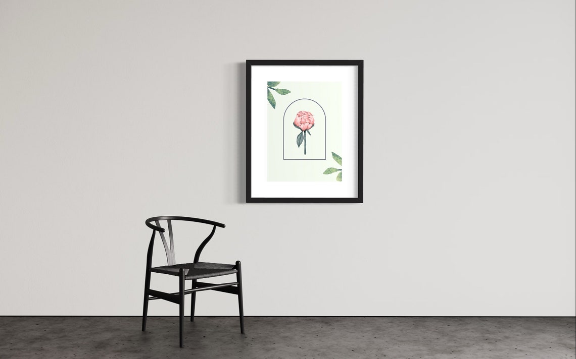 Pink Peony Botanical Arch Watercolor Soft Mint Floral Nursery Poster - Image 2