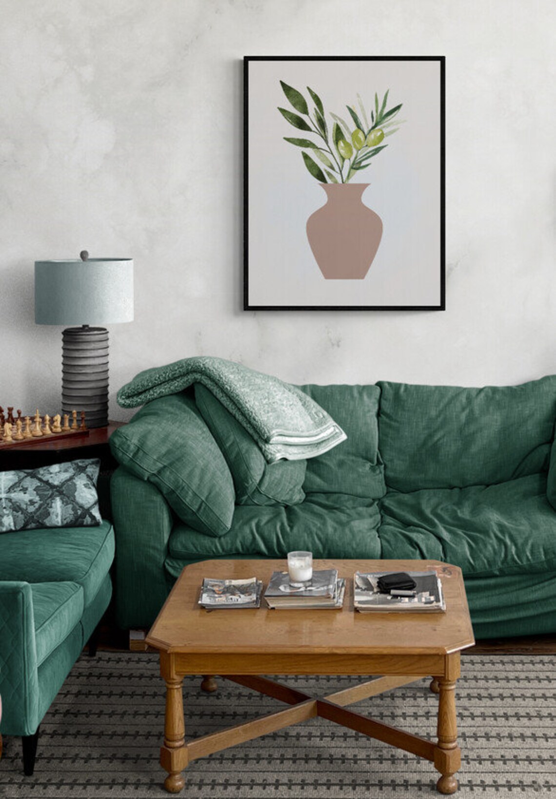 Olive Branch Illustration, Living Room Decor - Image 3