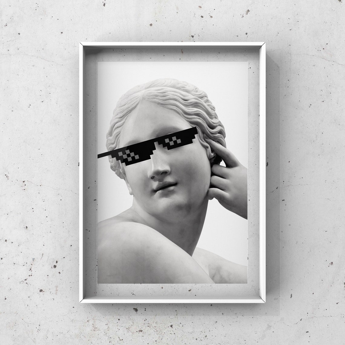 Greek Statue Pixel Sunglasses Funny Humor Meme Modern Wall Poster