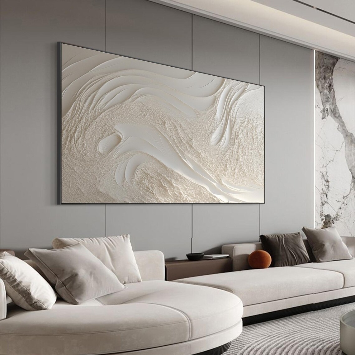 White Beach Ocean Waves Oil Painting, Abstract Art Print - Image 3