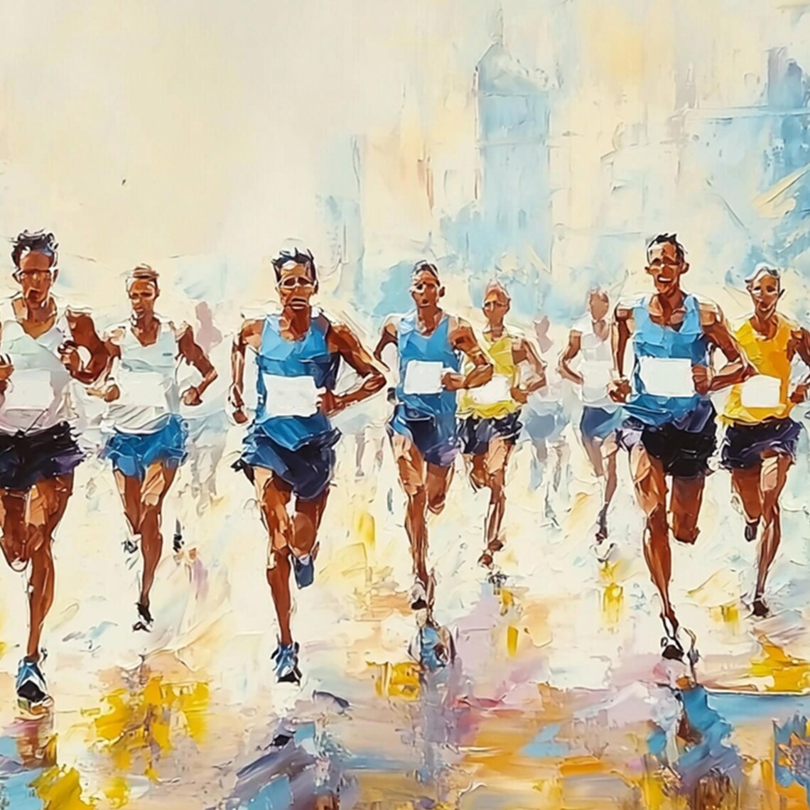 City Marathon Race Runners Pack Motion Abstract Sports Painting Poster - Image 3
