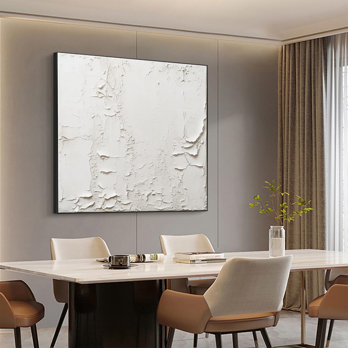 White Palette Knife Textured Abstract Minimalist Neutral Wall Art - Image 2