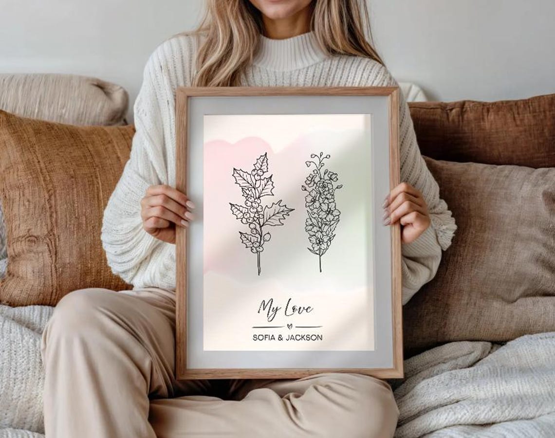 Birth Flower Family Bouquet Custom Print Personalized Mothers Day Gift Moms Garden Family Flower Bouquet Grandmas Garden - Image 2