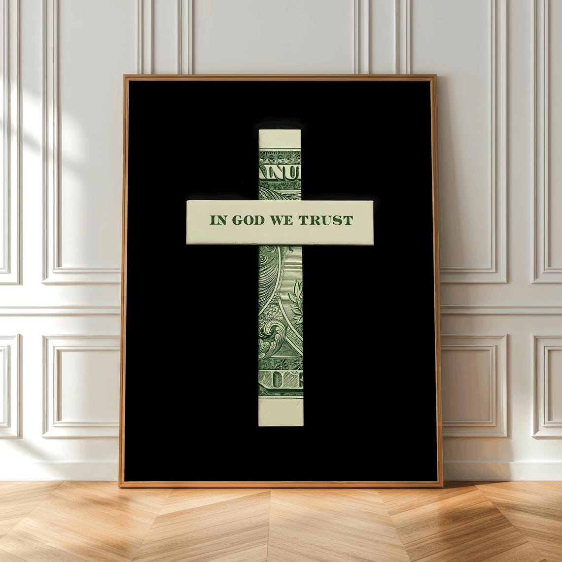 In God We Trust Dollar Bill Cross Bold Pop Art Statement Poster