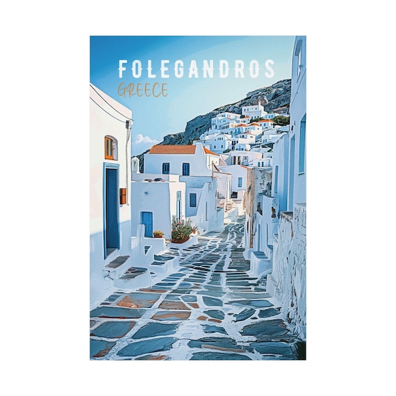 Folegandros Greece White Village Street Poster Cyclades Island Art