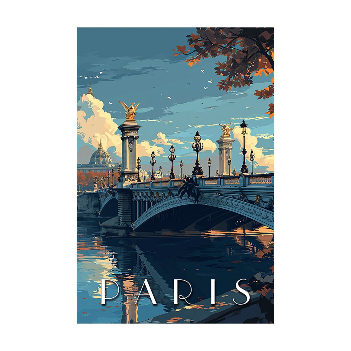 Paris Travel Print, Pont Alexandre III Vintage Europe Decor