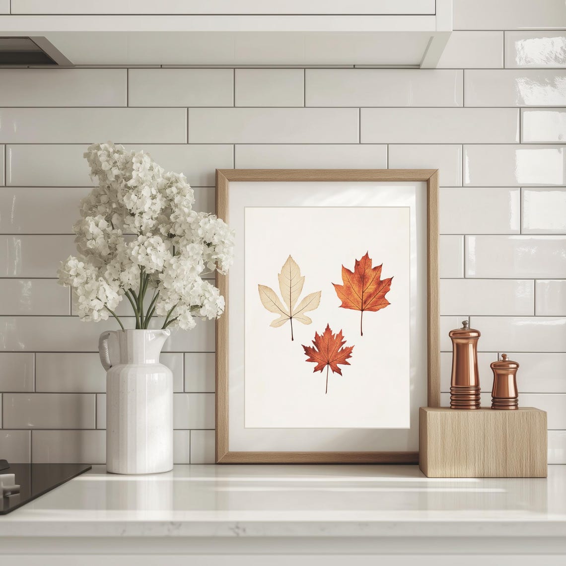 Pressed Fall Leaves Botanical Minimalist Cream Autumn Decor Poster - Image 2