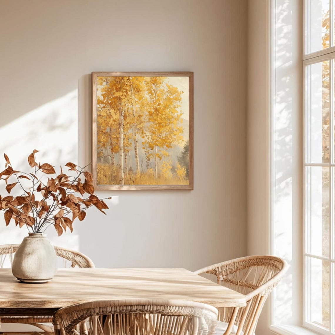 Golden Birch Grove Autumn Foliage Impressionist Style Landscape Poster - Image 2