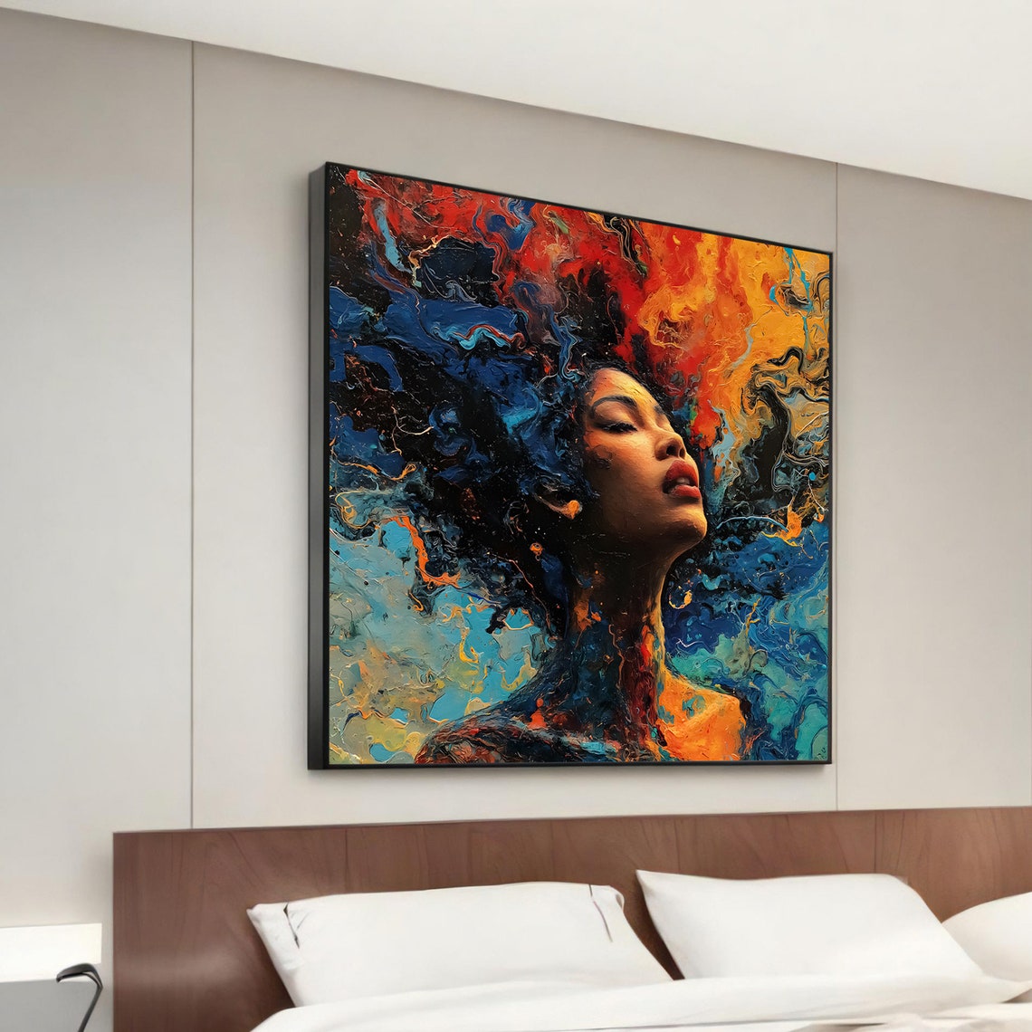 Colorful Abstract Woman Face Vivid Paint Swirls Modern Poster