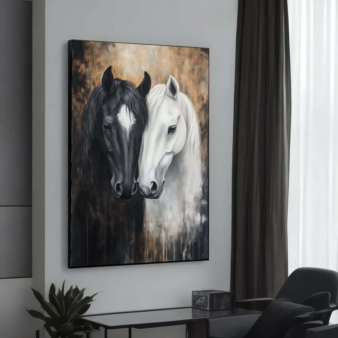 Black And White Horses, Equestrian Art Print