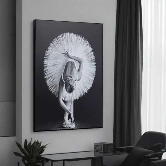 Graceful Ballerina In Tutu Canvas Art Monochrome Wall Decor Framed Print Ready To Hang Danceinspired Home