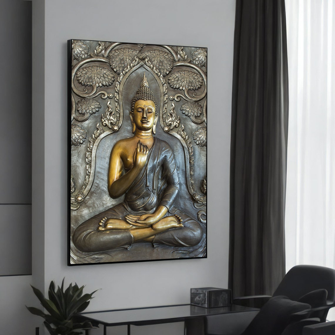 Golden Buddha Embossed Relief Meditation Serene Spiritual Poster