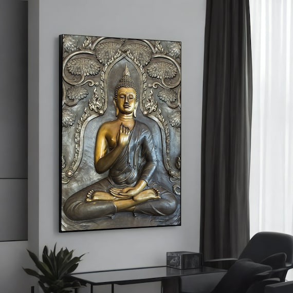 Golden Buddha Canvas Art Tranquil Meditation Wall Decor Spiritual Zen Artwork For Home Or Yoga Studio