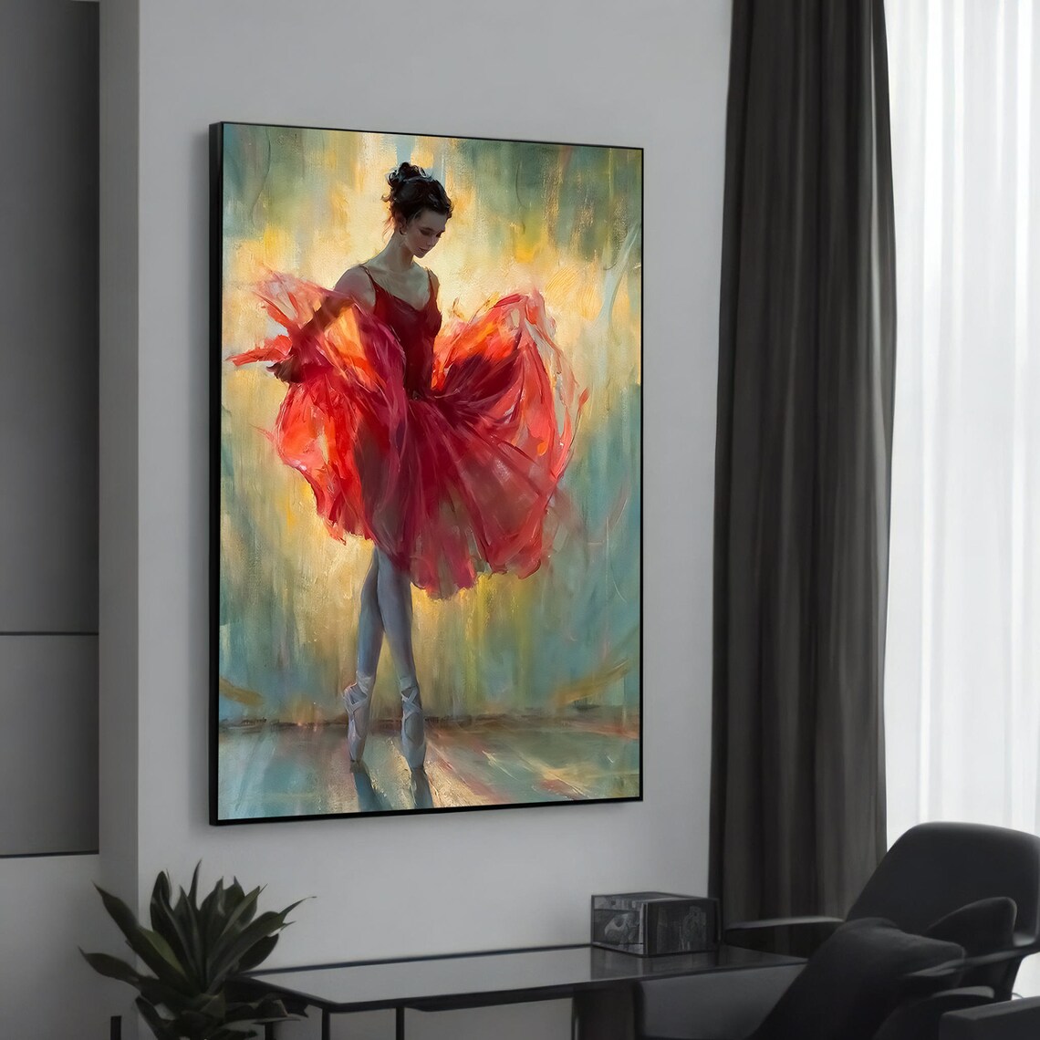 Enchanting Ballerina in Red, Elegant Dance Art Print