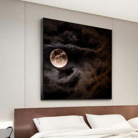 Mystical Full Moon Canvas Painting Handpainted Night Sky Art For Tranquil Home Decor Ideal Gift