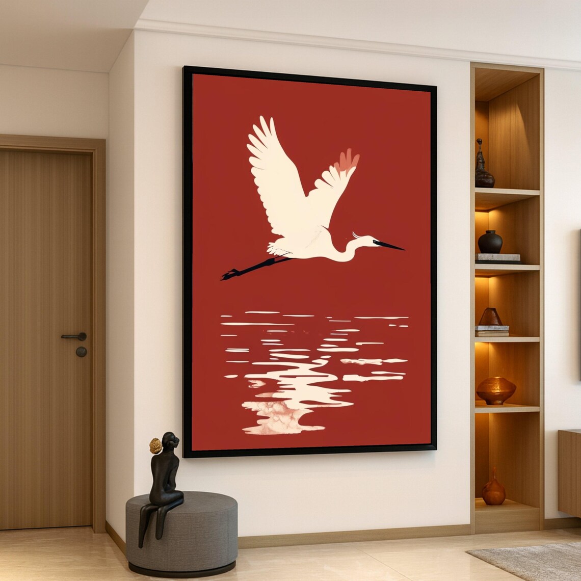 Elegant Crane In Flight - Minimalist Bird Art Print