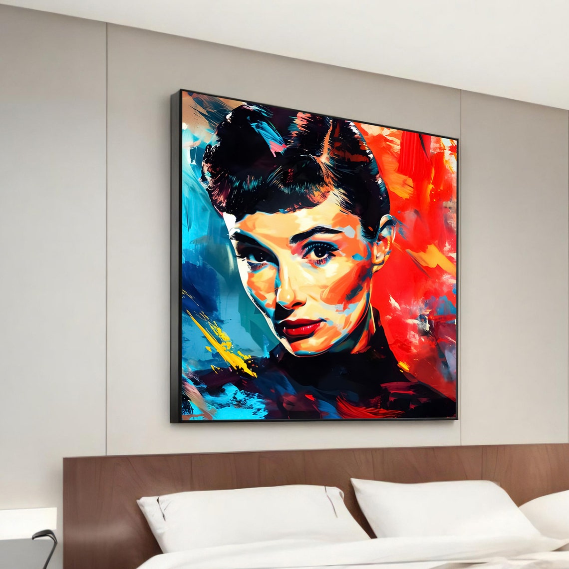 Classic Beauty Colorful Expressionist Portrait Red Blue Poster