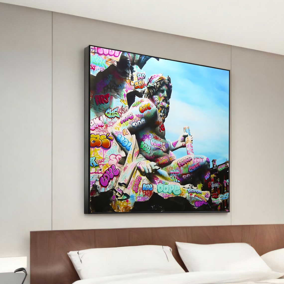 Graffiti Covered Classical Statue Street Pop Art Canvas Wall Art