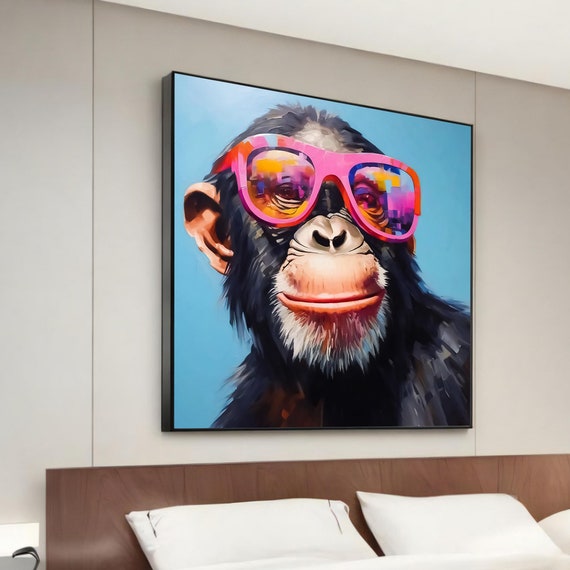 Cool Monkey With Sunglasses Canvas Painting Whimsical Animal Art Modern Wall Decor Unique Home Decoration Ready To Hang
